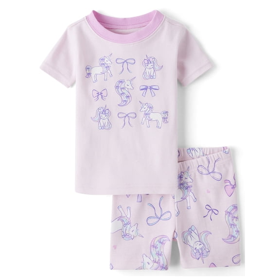 The Children's Place Baby & Toddler Girls Short Sleeve Unicorn Snug Fit PJs, Sizes 12M-5T