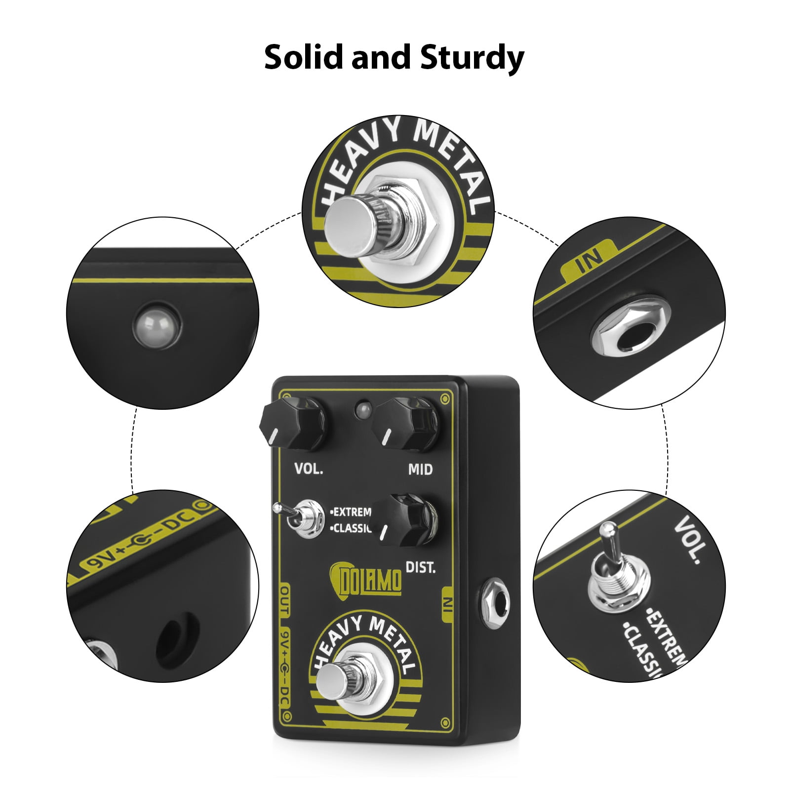 Dolamo Heavy Metal Guitar Effects Pedal High Gain Distortion Volume/Mid DC 9V 6.35mm Input/Output Interface Extreme and Classic Two-Way Selector Switch Electric Guitar Effector with True Bypass