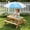 Reddish Brown,Yellow, variant on Wooden Kids Picnic Table with Adjustable Umbrella, 3-in-1 Sand and Water Table for Toddlers Ages 3-8, Solid Cedar Outdoor Picnic Play Table for Backyard Patio Garden
