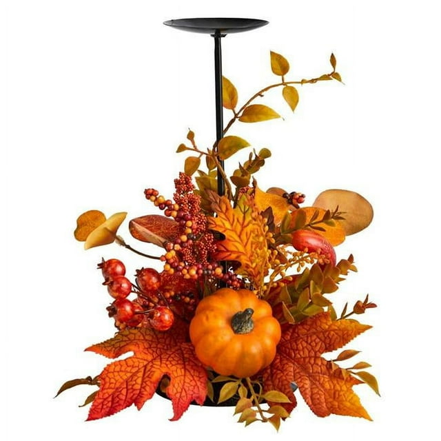 Nearly Natural A1783 12 Po Automne Érable Feuilles Baies & Citrouille Automne Récolte Bougeoir
