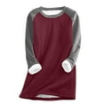 thumbnail image 3 of lcziwo Wine Womens Casual Crew Neck Pullover Tops Fashion Color Block Long Sleeve Sweatshirts Fleece Lined Warm Sweater L, 3 of 5