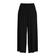 thumbnail image 4 of Womens Trendy High Waisted Wide Leg Capri Pants Flowy Elastic Waist Gaucho Trousers with Pockets Casual Lounge Vacation Pants Black, 4 of 7