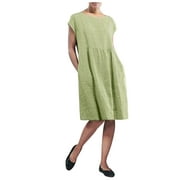 T Shirt Long Dresses for Women Cap Sleeve Summer Dress Solid Kaftan Cotton Linen Casual Maxi Dress with Pockets