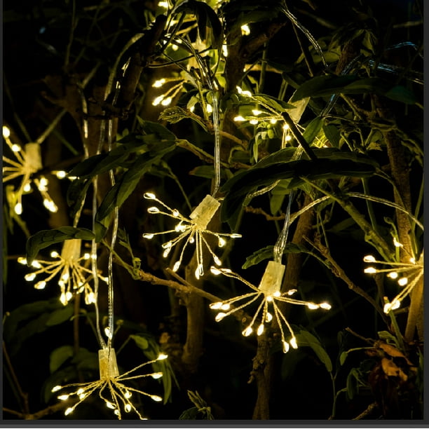 Guirnalda de luces LED colgantes con efecto de estrella, estilo fuegos artificiales, 8 modos de iluminación, ideal para decorar árboles de boda y jardín.