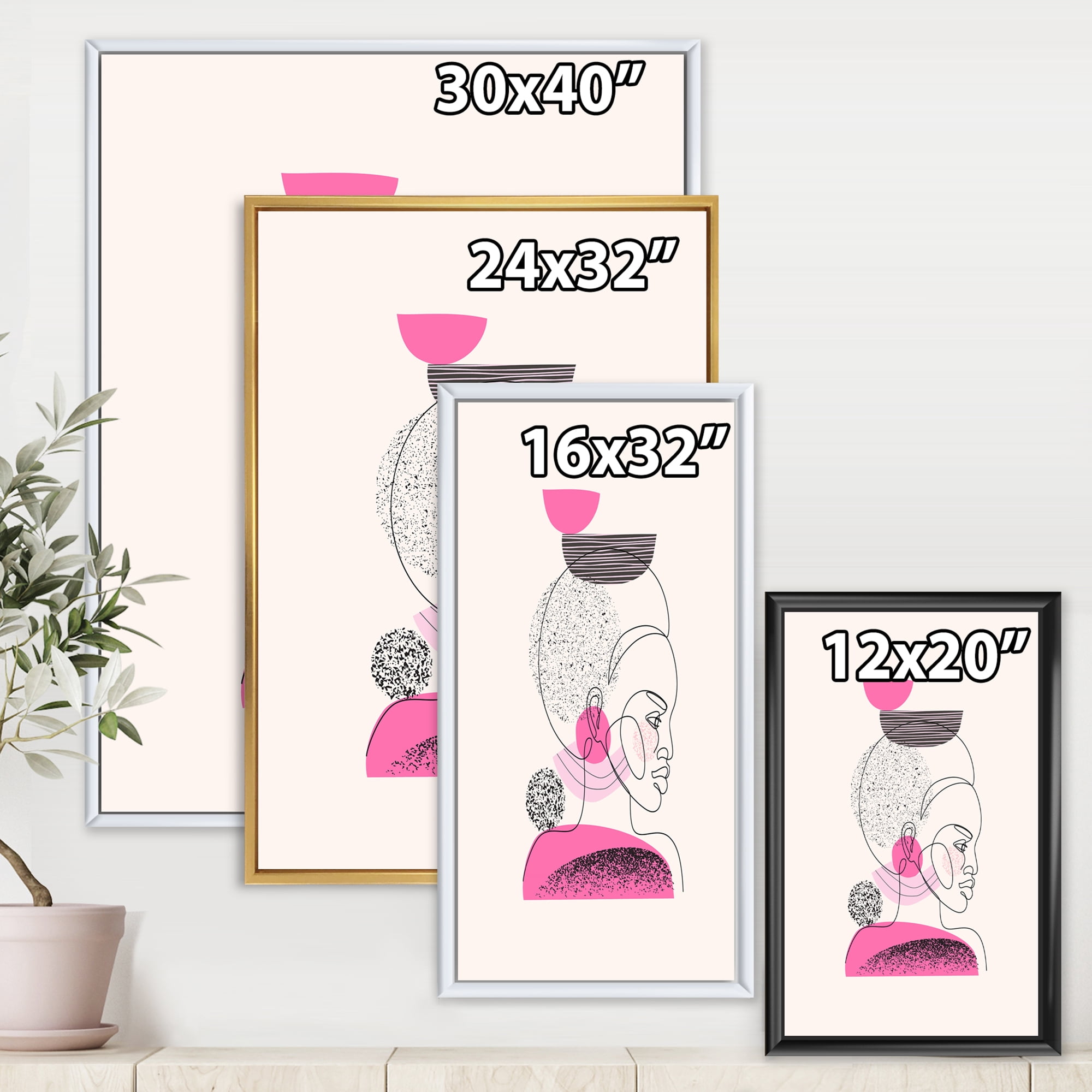 Designart 'One Line Portrait of Afro American Women V' Modern Framed Canvas Wall Art Print