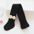 thumbnail image 2 of Wuxian Toddler Pants Knitted Stretch Leggings Cute Flower Bow Soft Tights Solid Color High Waist Full Length Stocking Pantyhose Soft Stretch Kids Athletic Pants,Black,18-24 Months, 2 of 3