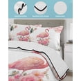 thumbnail image 3 of Full Size Quilt Bedding Set, Pink Flamingo Reversible Summer Quilt 3 Pieces, Watercolor Flowers Spring Floral Lightweight Bedspreads Coverlets with 2 Pillow Shams for All Seasons, 3 of 5