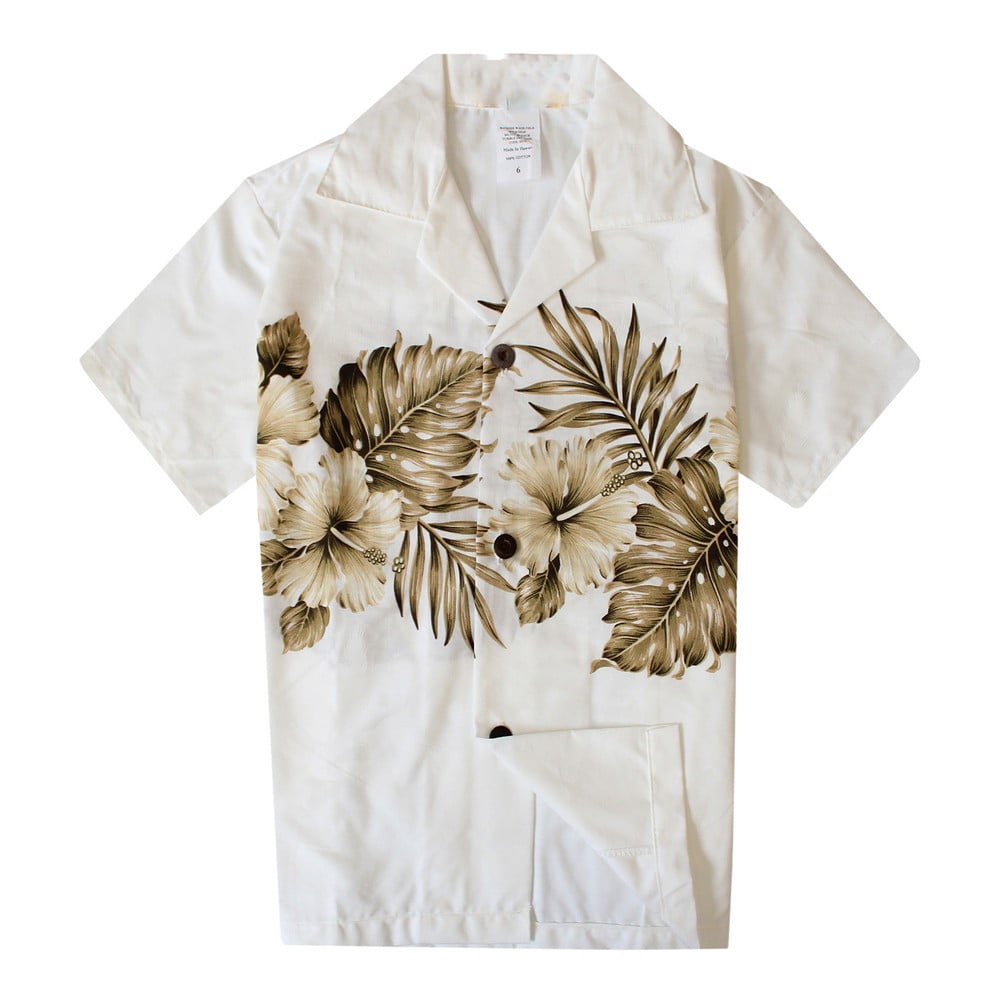 Made in Hawaii Luau Aloha Shirt and Shorts Boy Cabana Set Gloden Hibiscus Cross in