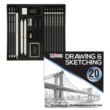 20 Piece Artist Drawing & Sketching Set with Pencils, Charcoal, Stumps & More