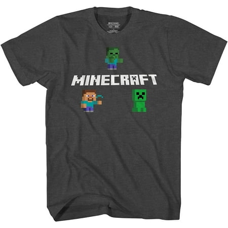 Minecraft Boys Video Game T-Shirt - Black and Green Creeper Face - Official Shirt Charcoal Heather Logo, X-Large