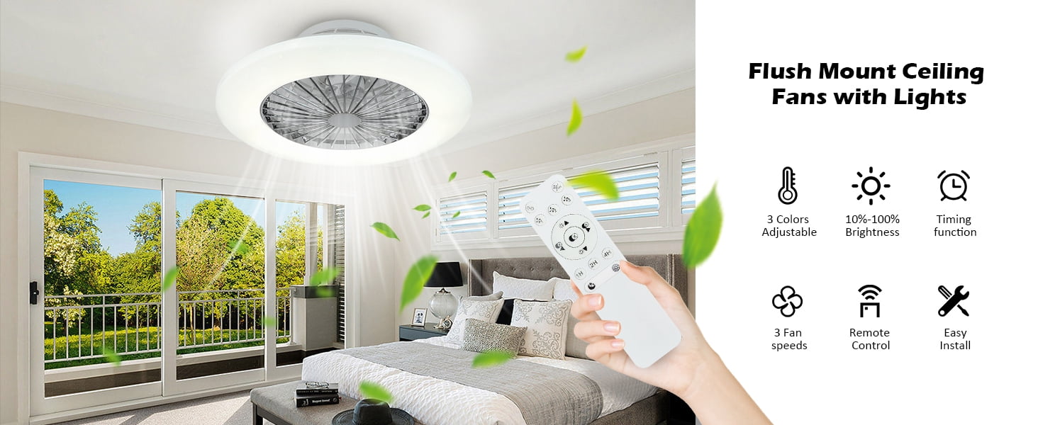 DingLiLighting Low Profile Ceiling Fans for Bedroom, 20” Modern Ceiling Fan with Light Remote Control for Living Room Kitchen, 3 Color Lighting with 7 ABS Blades, Timing Sansujyuku sansujyuku.com