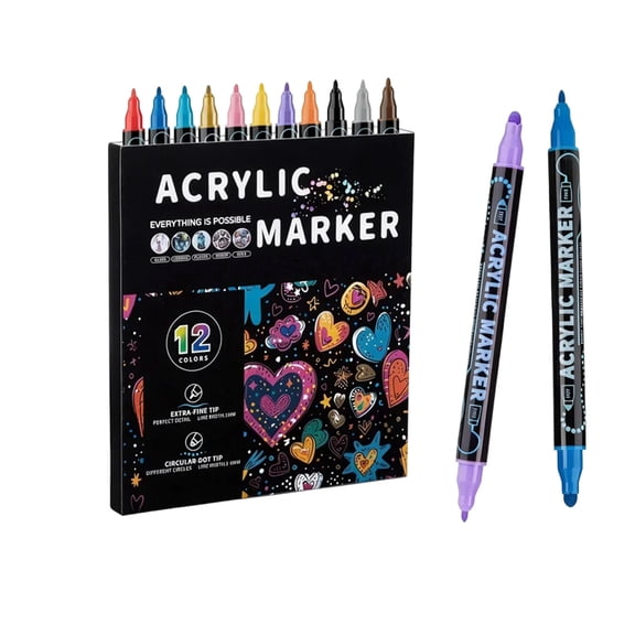 Double-Ended 12-Color Acrylic Marker Set With Stackable Dottip Tips For Nail Art Graffiti Diy Crafts & Teen Creative Projects
