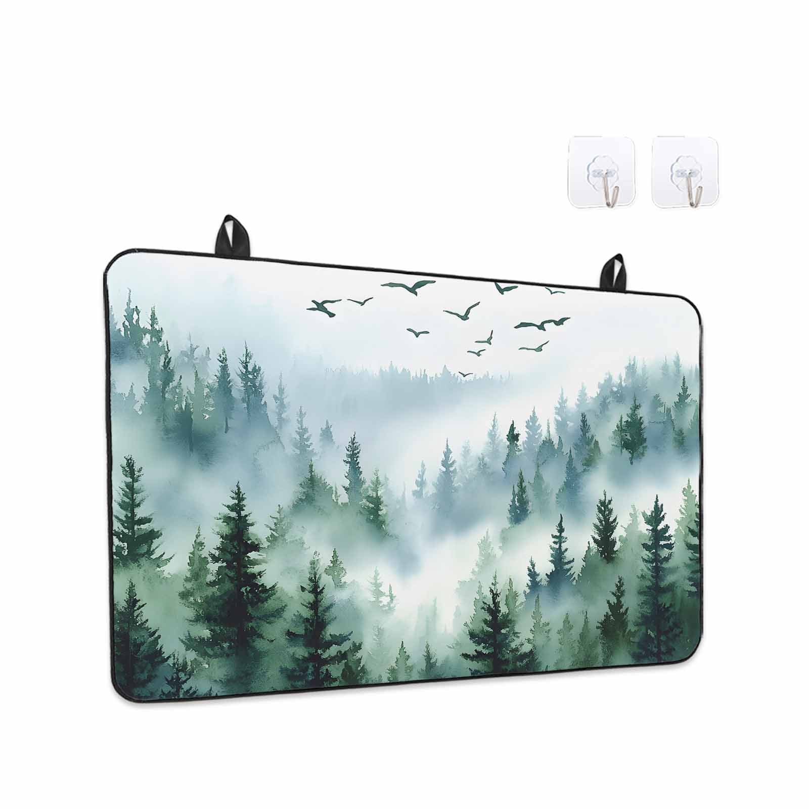 Green Ombre Mountain Stove Top Cover for Electric Stove, Heat-proof & Non Slip Glass Top Stove Cover Protector, Watercolor Forest Kitchen Flat Cooktop Rubber Mat 24x21 Inches