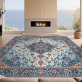 thumbnail image 2 of Design&I 8'x10' Washable Area Rug Extra Large Skid-Resistant Low Profile Oriental Vintage Medallion With Distressed Boho Floral Border Accents for Living Room, Family, 2 of 7