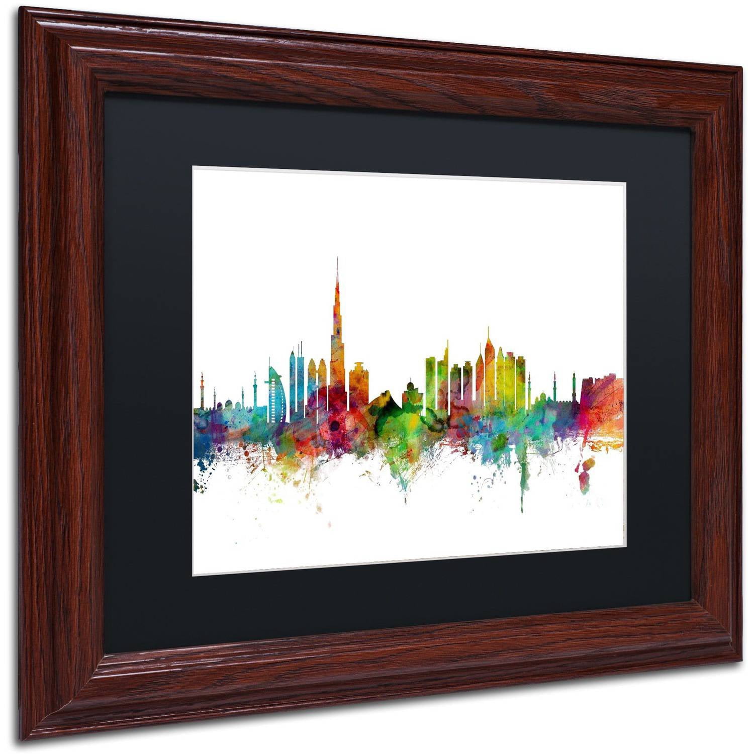 Trademark Fine Art "Dubai Skyline" Canvas Art by Michael Tompsett Black Matte, Wood Frame