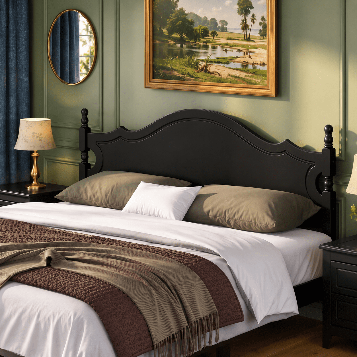 Euroco Wood King Size Platform Bed, Black