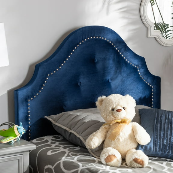 HomeStock African Artifacts Modern and Royal Blue Velvet Fabric Upholstered Twin Size Headboard, Tufted Headboard, 2 Predrilled Holes, 38.8"W x 2.3"H