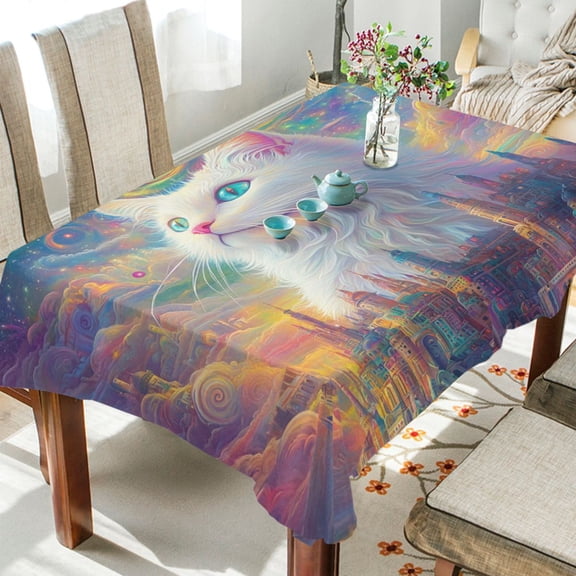 BZSMCE Square Tablecloth Blue Eyes White Cats and Tower Pattern Tableclothes