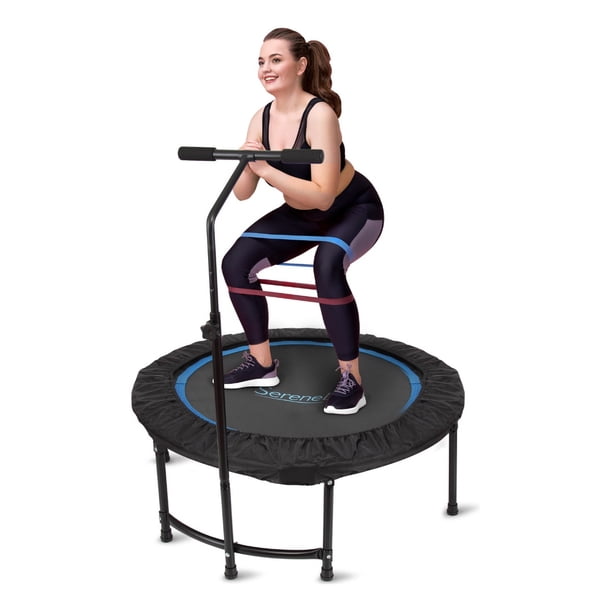 Trampolín Mini de 40" para Adultos SereneLife, Trampolín Fitness con Resortes Reforzados y Mango de Seguridad Ajustable, Estable y Silencioso, Ideal para Ejercicio y Relajación de Cuerpo Completo.