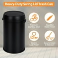 thumbnail image 2 of 17 Gal/65 L Swing Top Trash Can, Stainless Steel Rubbish Bin, Commercial Grade Waste Container, Round Garbage Can for Outdoor, Home Office, Restaurant, Black, 2 of 7