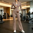 thumbnail image 6 of KTFgvq Womens Sweatsuits 2 Piece Set, Zip Up Mock Neck Long Sleeve Jacket, High Waisted Bootcut Yoga Pants Athletic Track Suit, Khaki M, 6 of 6
