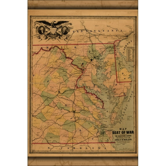 24"x36" Gallery Poster, Map of the seat of american civil war 1861