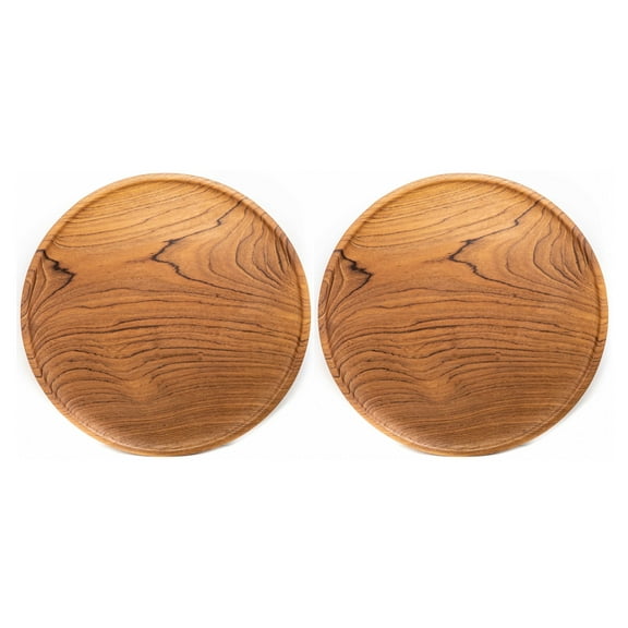 Rainforest Bowls Round Teak Wood Plate - Jumbo 2-Pack