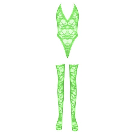

RPVATI Women s Sexy See Through Lingerie Lace Floral Bodysuit Stockings V Neck Body Doll