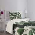 thumbnail image 3 of Ambesonne Dark Green Quilted Bedspread Set 2 Pcs, Cubic Tropical Leaves, Twin Size, Ivory Grey, 3 of 4