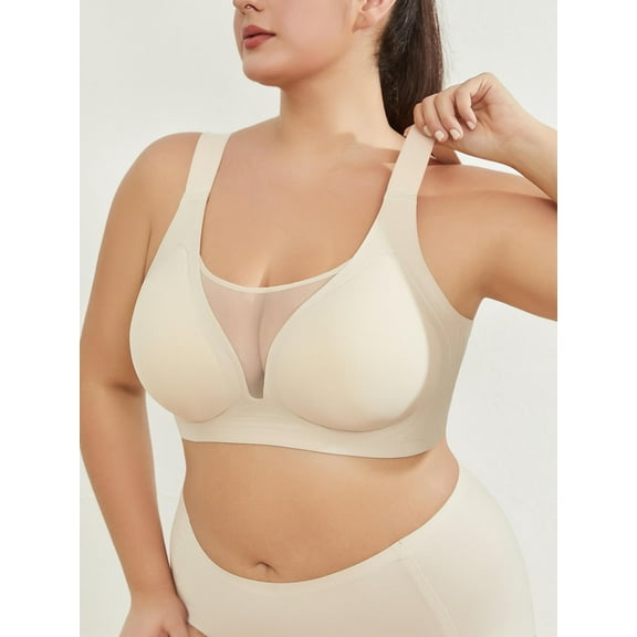SHOWMALL Plus Size Everyday Bras for Women Soft Sleep Wirefree Bras Beige 2XL Full Coverage Bra