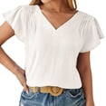thumbnail image 2 of ClodeEU Women's Summer Ruffle Short Sleeve Shirt ,V Neck Casual Loose Chiffon Blouses White,Womens Plus XL, 2 of 6