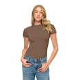 thumbnail image 3 of Natural Uniforms Womens Buttery Soft, Super Stretch Y2K Long Sleeve Baby Tee Crop Top (Chocolate Malt, XX-Large), 3 of 6