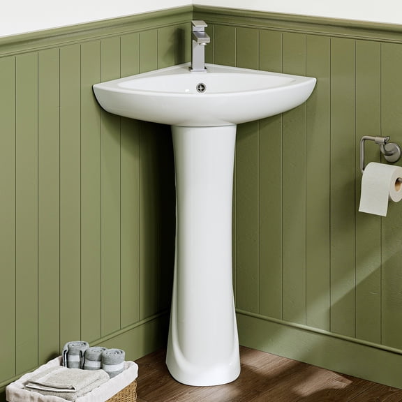 22.83 in. W x 19 in. D Corner Vitreous China Bathroom Pedestal Sink in White with Single Faucet Hole and Overflow