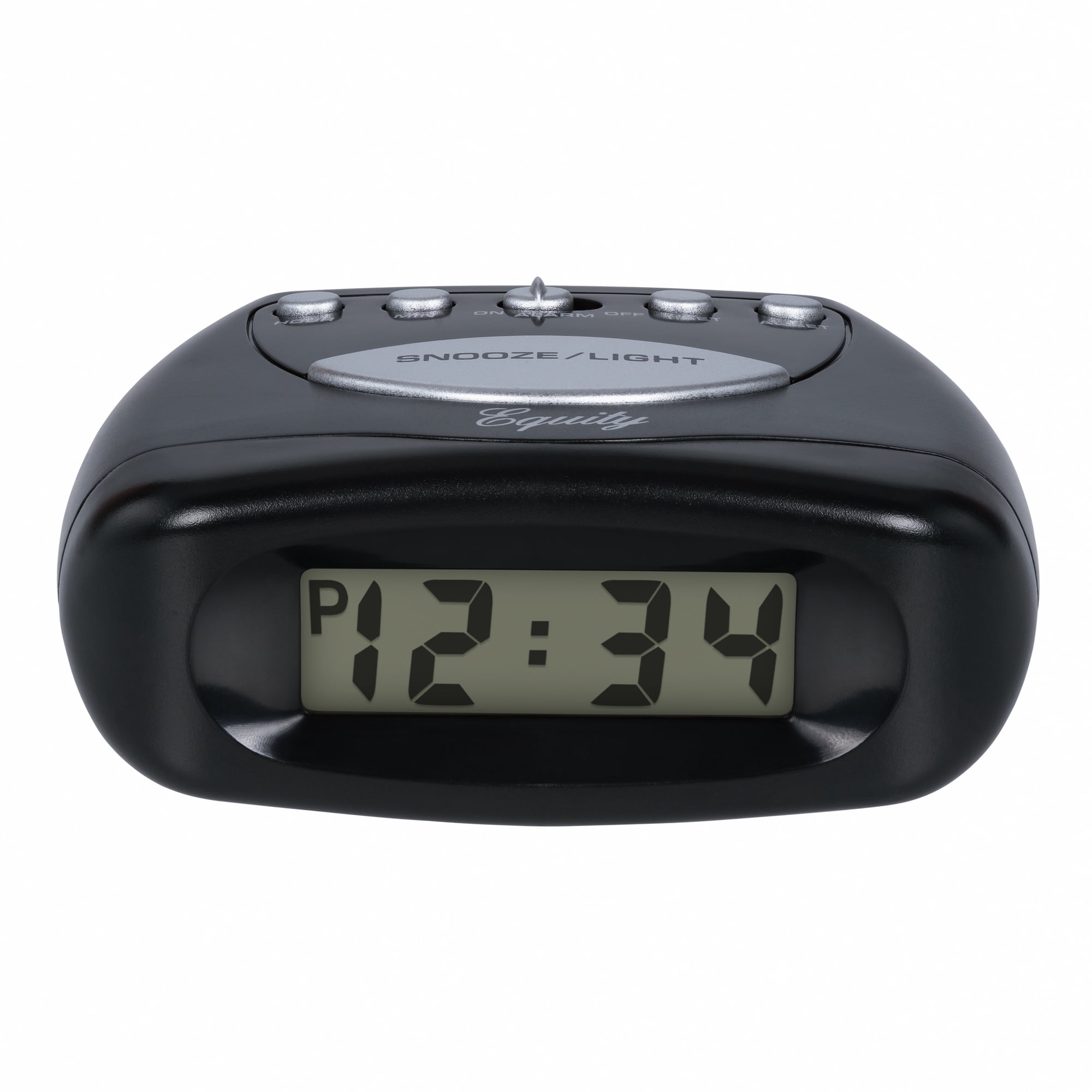 Equity Small Black Battery-Powered LCD Digital Alarm Clock, 31003