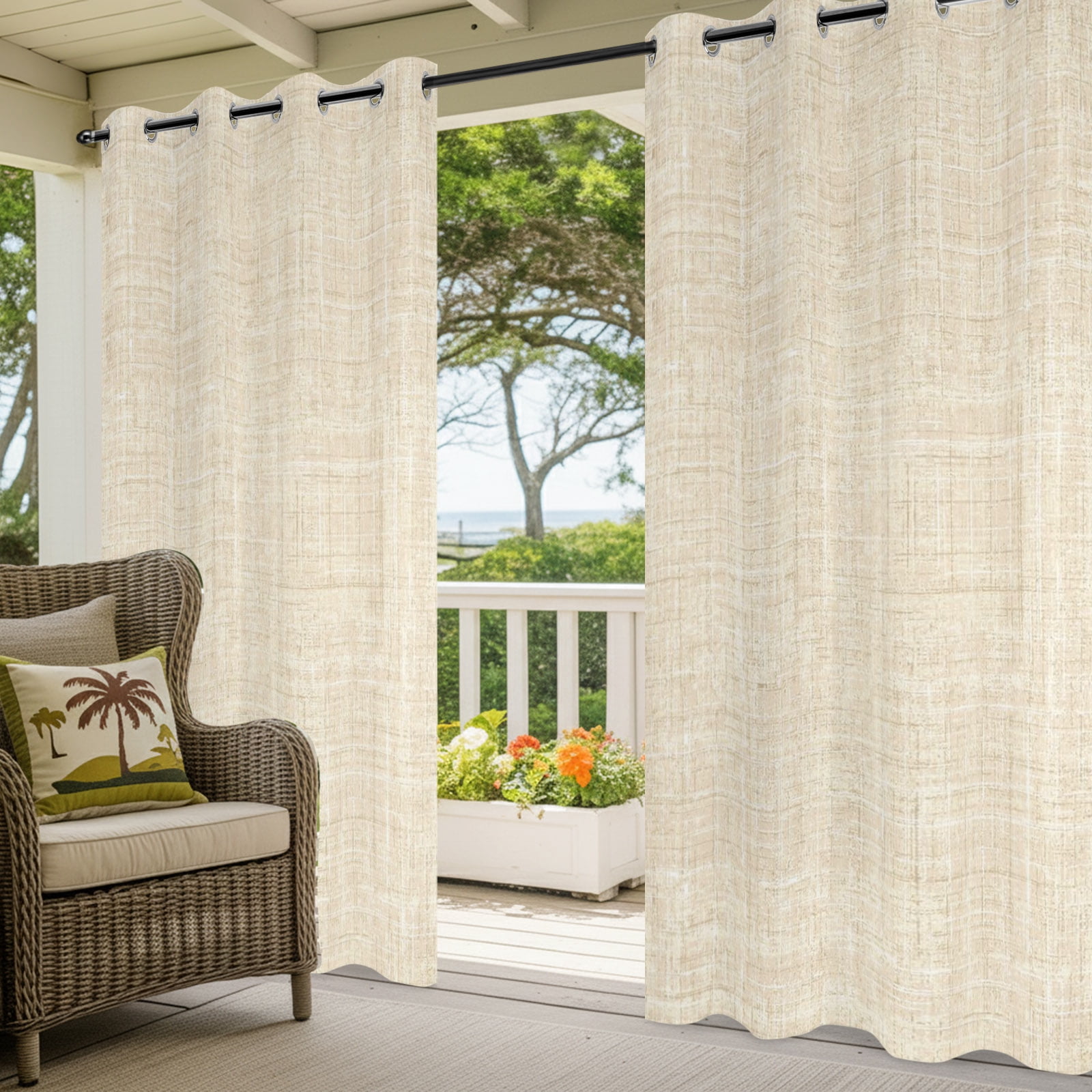 Cream Outdoor Curtains for Patio, Abstract Modern Farmhouse Solid Color Sunshade Privacy Drapes Grommet Waterproof Outside Curtains for Porch/Cabana/Balcony 54"x 108", 1 Panel