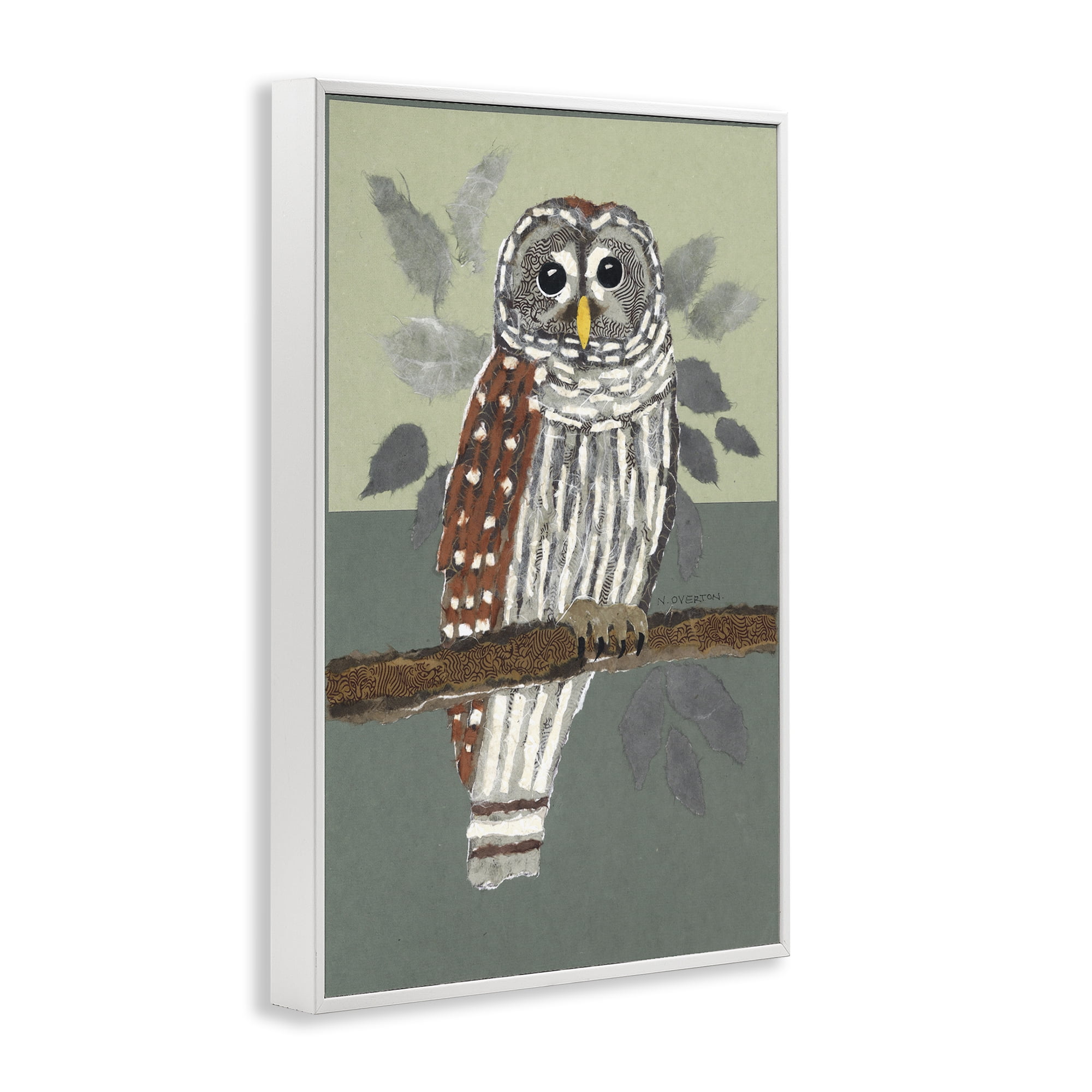 Stupell Industries Owl Perched Tree Branch Animals & Insects Painting White Framed Art Print Wall Art, 12 x 18