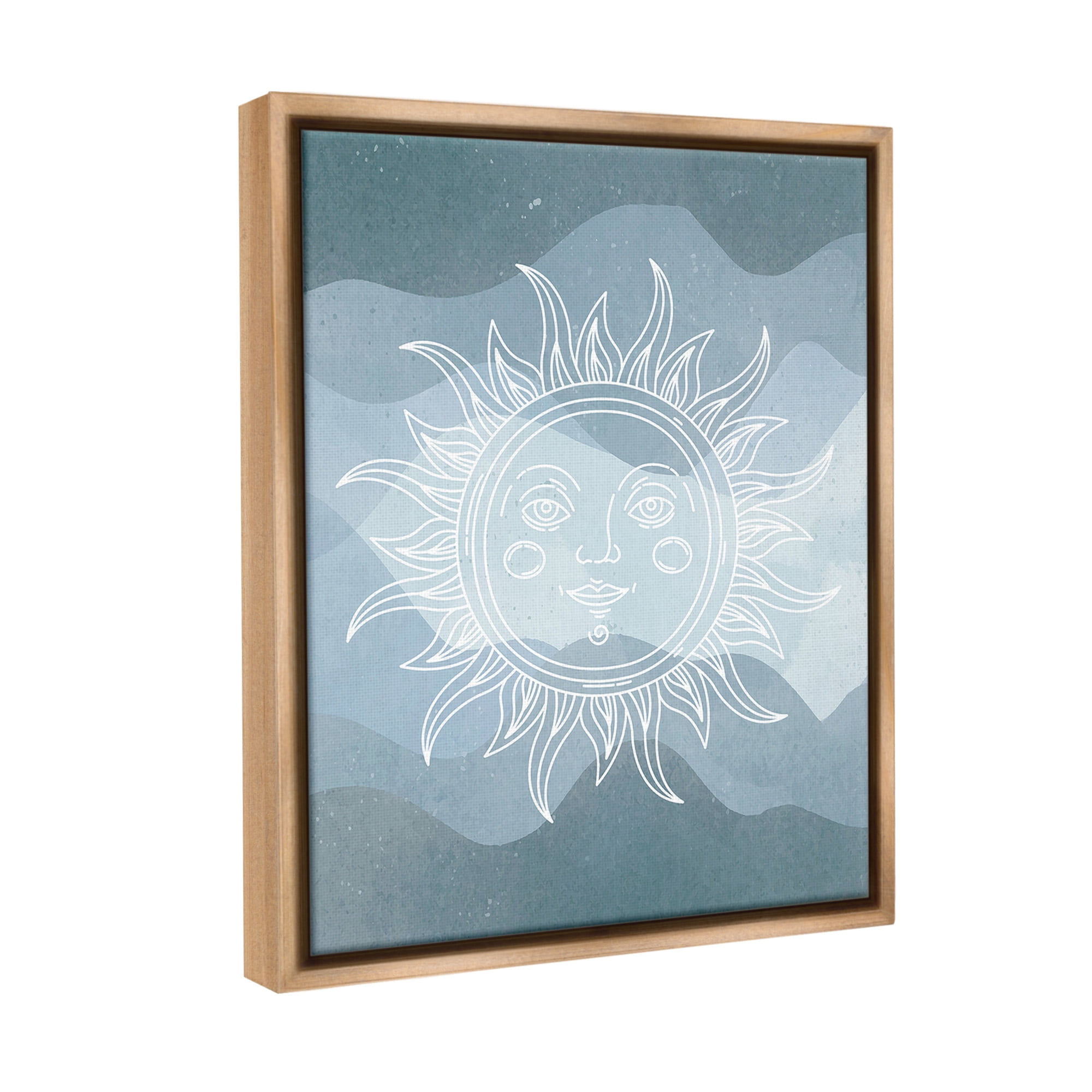 Stupell Industries Blue Astral Sun Landscape Painting Brown Floater Framed Canvas Art Print Wall Art, 25 x 31