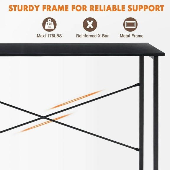 Computer Office Desk 48 Inch Student Kids Study Writing Work with Metal Frame Wood Tabletop Modern Simple PC Home Bedroom Table - Basic Black