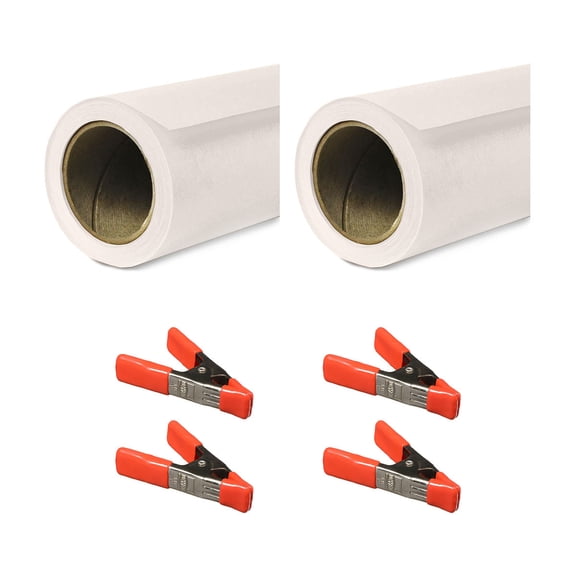 Savage 53"x18' Widetone Seamless Background Paper, Bone, 2-Pack, Bundle with 4x 1-1/4x1" Steel Spring Clamp, Orange