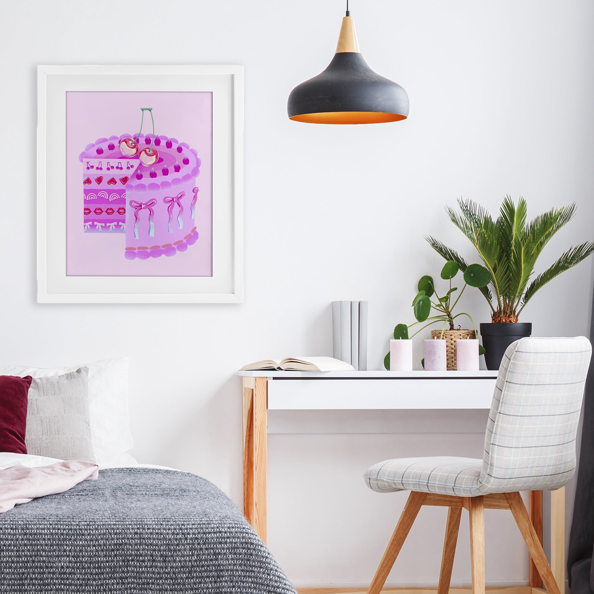 Stupell Industries Pastel Cherry Layered Cake White Framed Print Under Glass, design by Ziwei Li