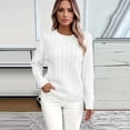 thumbnail image 5 of Women's Fall Winter Solid Color Long Sleeve Knit Sweater Round Neck Casual Pullover Top for Layering Winter Clothes,White,Size M, 5 of 5
