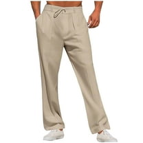 lmcalzta Mens Linen Pants Casual Dressy Dress Pants with Pockets Drawstring Summer Beach Vacation Wedding Pants