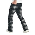thumbnail image 5 of SSAAVKUY Stretch Stacked Jeans Mens Slim Fit Ripped Cargo Jeans Distressed Straight Leg Hip Hop Trousers with Pockets Black 4, 5 of 9