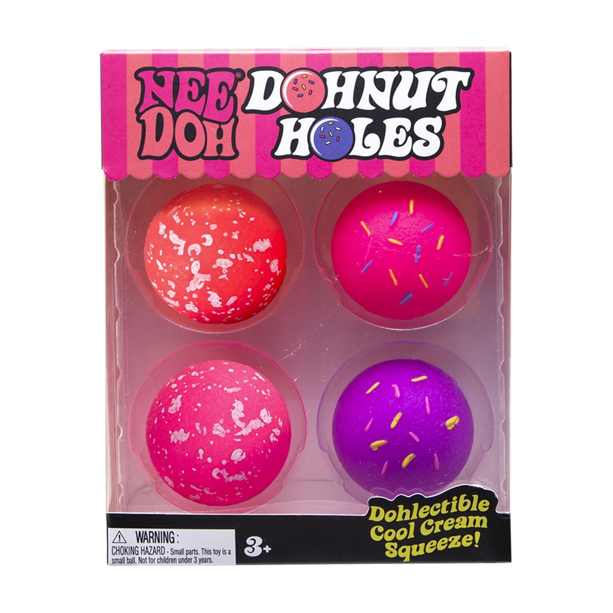 NeeDoh Donut Holes Sensory Squeeze Toy Set, 4 Pack Squishy Stress Balls with Dough Filling, Ages 3+