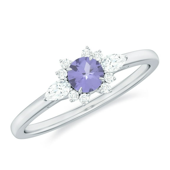 Rosec Jewels Natural Tanzanite Promise Ring with Diamond for Women - AAA Grade, 925 Sterling Silver, US 4.00