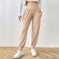 thumbnail image 2 of ClodeEU Women's High Waisted Smocked Waist Jogger Pants,Casual Loose Fit Joggers with Elastic Cuffs Beige,Women's Plus L, 2 of 9