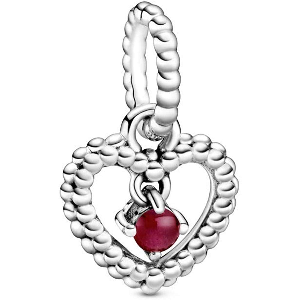 PANDORA PANDORA Dark Red Beaded Heart Dangle Charm 798854C08