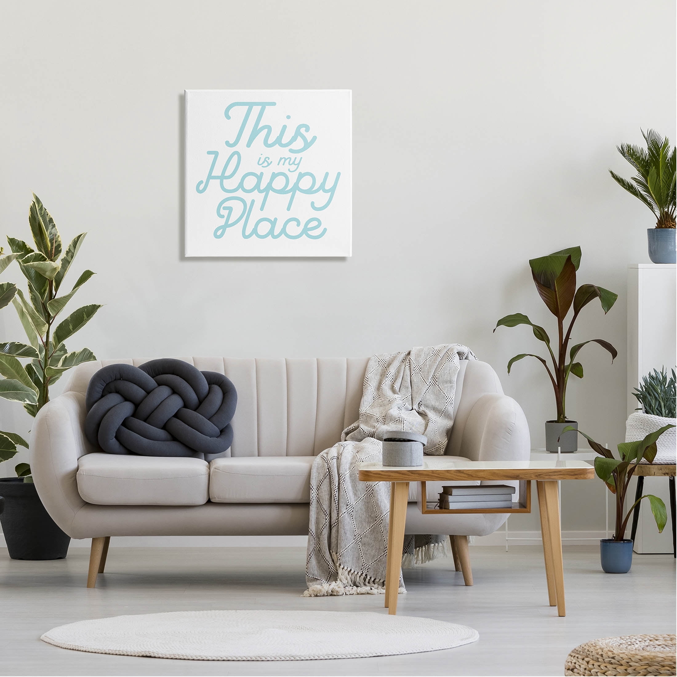 Stupell Industries Blue Happy Place Phrase Graphic Art Gallery Wrapped Canvas Print Wall Art, Design by Daphne Polselli