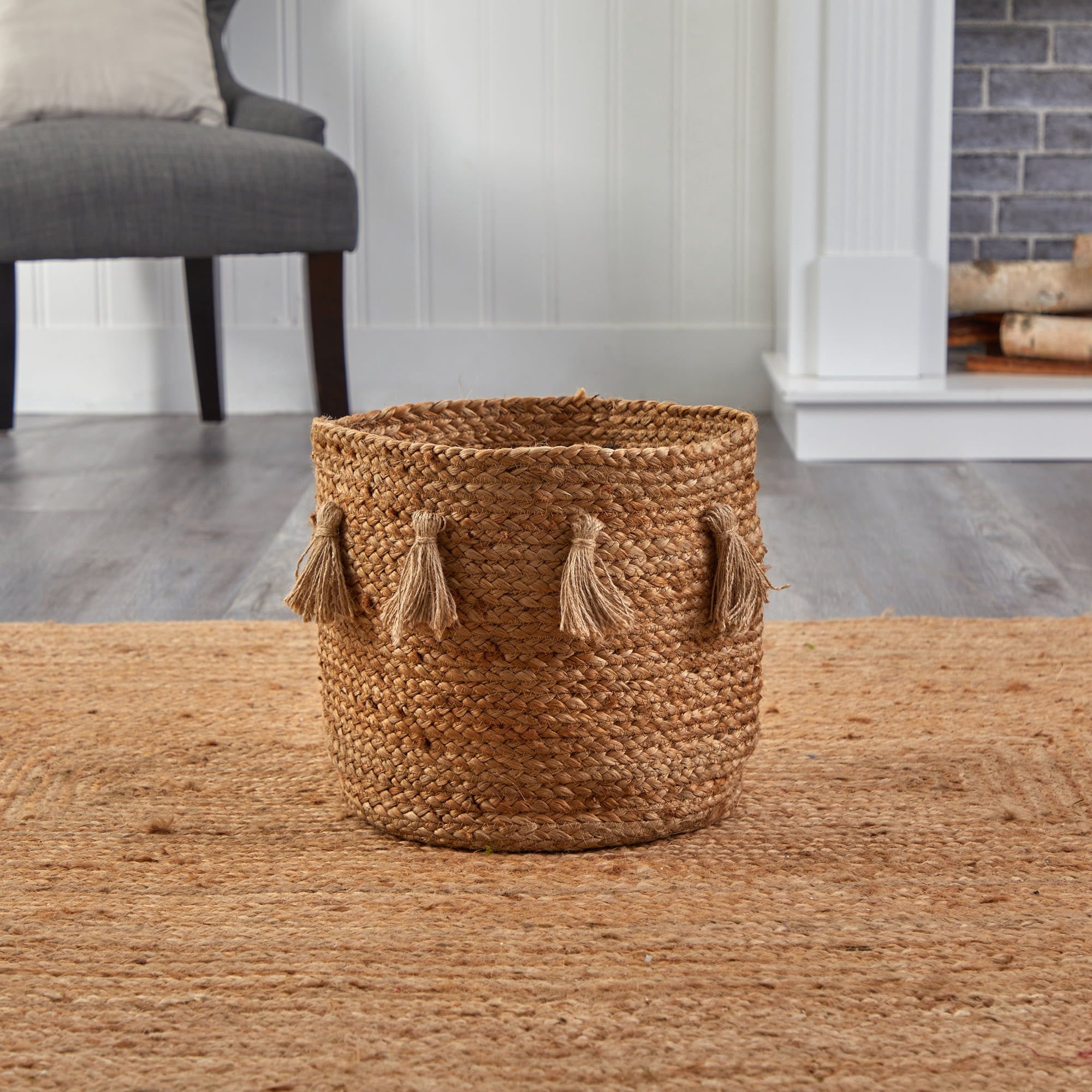 Nearly Natural 12" x 12" x 12.5" Round Beige Burlap, Cotton and Jute Plant Planter