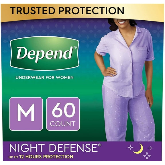 Depend Night Defense Incontinence Underwear for Women, Disposable, Overnight, Medium, Blush, 60 Count (4 Packs of 15) (Packaging May Vary)